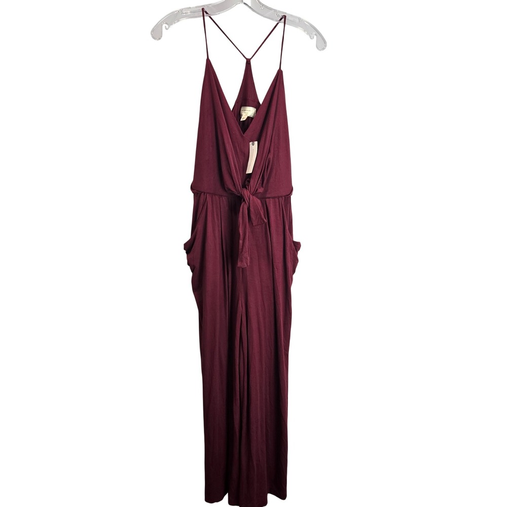 Moulinette Soeurs Anthropologie Wine Red‎ Tie Front Wide Leg Jumpsuit XS NWT